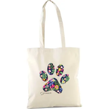 Bavlněná taška psí tlapka KVĚTINY se jménem psů Barva tašky: Přírodní