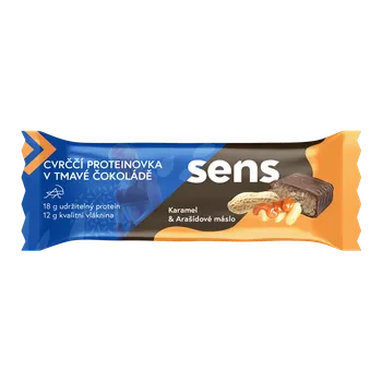 Sens Cvrččí Proteinová tyčinka v tmavé čokoládě 60 g Balení: Tyčinka (60g), Příchuť: Karamel a arašídové máslo