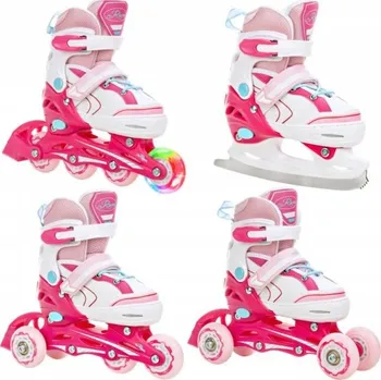 Celoroční brusle Raven Lia 4v1 dětské brusle s LED kolečkem bílé/růžové