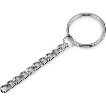 Kroužek na klíče O25 mm s řetízkem, 730921, nikl