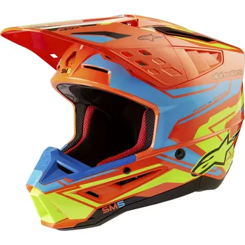 Helma na motorku Přilba S-M5 ACTION 2, ALPINESTARS (oranžová fluo/světle modrá/žlutá fluo) 2026 (Velikost: M (obvod 57 - 58 cm))