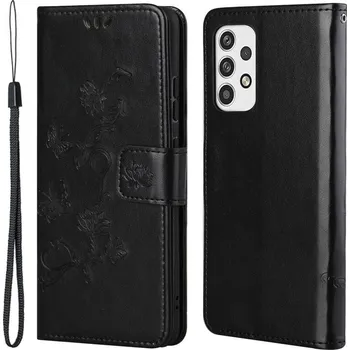 Pouzdro na mobilní telefon Flower PU kožené peněženkové pouzdro na mobil Samsung Galaxy A23 4G/5G - černé