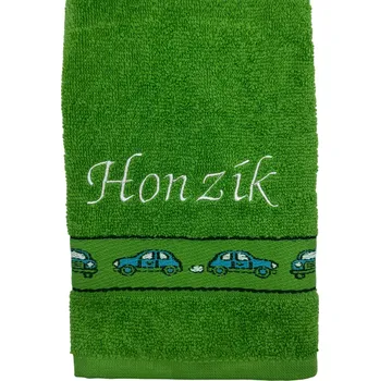 Zelený dětský ručník s vlastním textem - Autíčka 30 x 50 cm