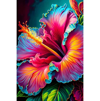 Diamantové malování Diamantové malování - Duhový ibišek č. 1107 - 40x50cm