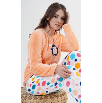 Dámské noční prádlo Vienetta Secret Dámské pyžamo dlouhé Kuličky Barva: oranžová, Velikost: XL