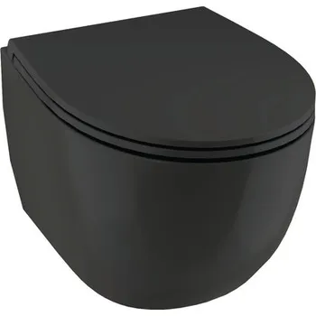 Klozet Závěsné WC Jungborn Two hluboké splachování bez splachovacího okraje se systémem splachování Turbo Flush matně černá s WC sedátkem