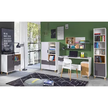 Dětský pokoj Dětský pokoj JOKER | sestava B | 5 dílů | bílá/grafit/šedá/lefkas světlý