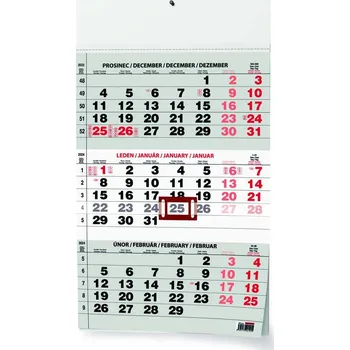 Kalendář Nástěnný kalendář A3 - Tříměsíční - s mez. svátky - černý