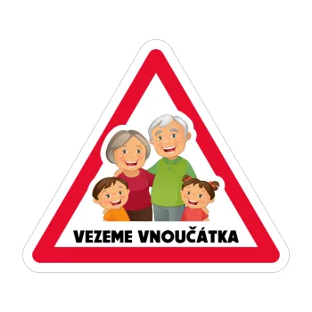 Samolepicí dekorace na vozidlo Barevná rodina v autě 009 vezeme vnoučátka (18 - tmavě červená) SAMOLEPKA NA AUTO, NÁLEPKA, FÓLIE, POLEP, TUNING, VLASTNÍ TEXT, TISK, AUTOSAMOLEPKY.cz, POLEPY, OBRÁZEK, LOGO, 3D STICKERS