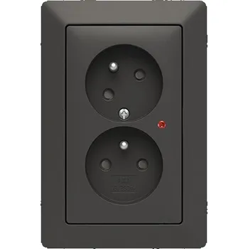 Elektrická zásuvka ABB - Zoni, zásuvka dvojnásobná, s clonkami, s natočenou dutinou, s ochranou před přepětím, matná černá / bílá