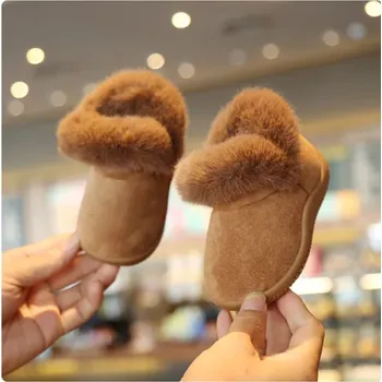 Dětská sálová obuv Teploučké zimní protiskluzové boty s kožíškem Barva: Hnedá, Velikost: CN17