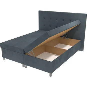 Postel Manželská postel Lea na nohách s čelem s knoflíky a úložným prostorem - Šedá, 180 x 200 cm, Bez navýšení, Molitanová 12 cm