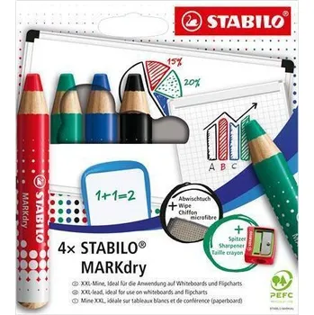 Popisovače na bílou tabuli a flipchart MARKdry, 4 barvy, sada, STABILO 648/4-5 Stabilo