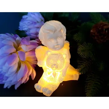 Vánoční dekorace Veselý andílek LED svítící s medvídkem 15cm