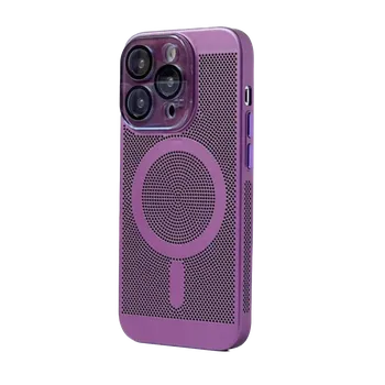 Pouzdro na mobilní telefon Děrovaný kryt Magsafe s ochranným sklem pro čočky fotoaparátu pro iPhone 15 Pro Max Barva: Fialová