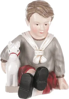 Vánoční dekorace Autronic AND302-L chlapec držící koníka 9 x 7 x 6 cm šedý