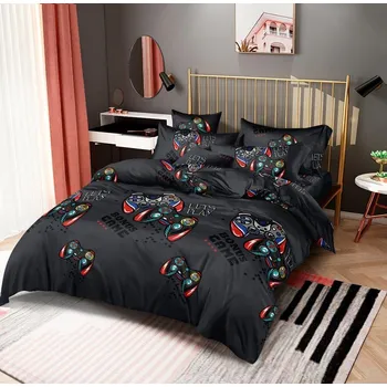 Povlečení Textilomanie Bonus Game černé 140 x 200, 70 x 90 cm zipový uzávěr