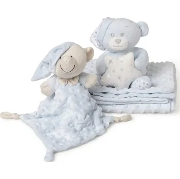 Dětská deka INTERBABY | Deka měkká kuličky + přítulka + medvídek - MODRÁ
