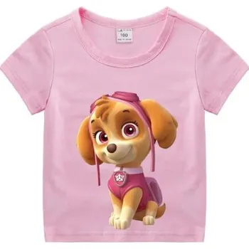 Dívčí tričko Dětské bavlněné triko s krátkým rukávem - Tlapková patrola Barva: růžová - Skye, Velikost: 100/2-3 roky