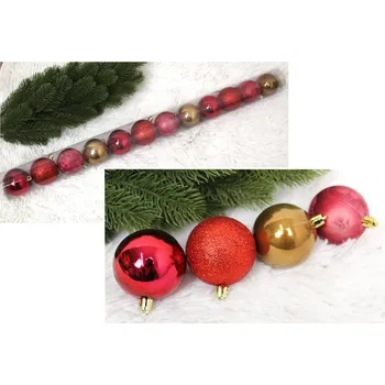 Vánoční ozdoba Plastová ozdoba - 6 cm ČERVENÁ, ZLATÝ MIX - sada 12 ks