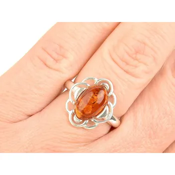 Prsten Jantar prsten medový ovál zdobený Ag 925/1000
