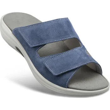 Dámská zdravotní obuv Dámské kožené pantofle, celoroční, měkké, extra poddajní, pohodlné, elegantní, pásky na suchý zip, tlumicí podrážka, modrá: 40