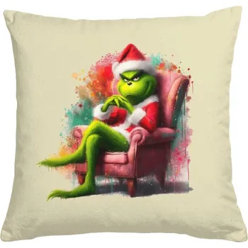 Pánská móda Polštář bavlněný s potiskem Usměvavý Grinch v křesle art
