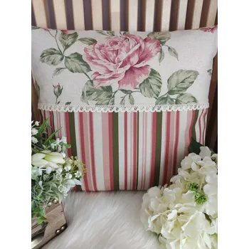 Povlak na polštářek Povlak na polštář 40 x 40 cm – Vintage růže s pruhy | Ruční výroba