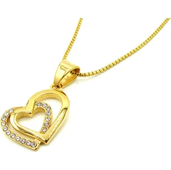 Náhrdelník Steel Jewelry Řetízek a Přívěsek Náhrdelník SRDCE GOLD Chirurgická ocel NH231226 dárkové balení zdarma
