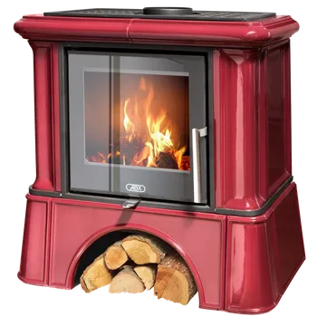 Krbová kamna ABX, spol. s.r.o. ABX Ikaria exklusive černý korpus, opláštění kachle bordó 6 kW, kachlový sokl