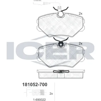 Brzdová destička Sada brzdových destiček, kotoučová brzda ICER 181052-700