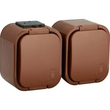 Elektrická zásuvka Dvojzásuvka vodorovná s krytím IP54, E (francouzská), termoplast, hnědá&nbsp;5004082111770