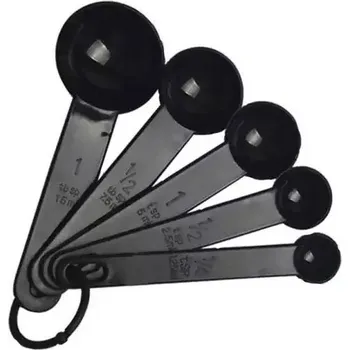 Vychytávka do kuchyně | odměřovací lžičky plastové, 5 vel. - černé