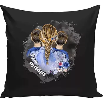 Polštář Polštář černý 40x40 cm Jsem máma - dva kluci