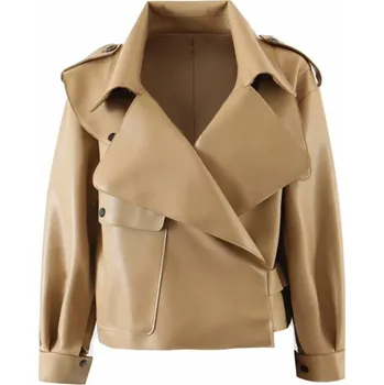 Dámský křivák Koženková bunda se zapínáním na pásek Barva: Khaki, Velikost: L