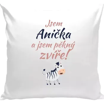 Polštář Polštář bílý 40x40 cm Jsem jméno a jsem pěkný zvíře! Zebra