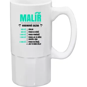 Sklenice Půllitr bílý vysoký Hodinová sazba - malíř