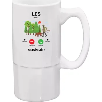 Sklenice Půllitr bílý vysoký Les volá... musím jít!