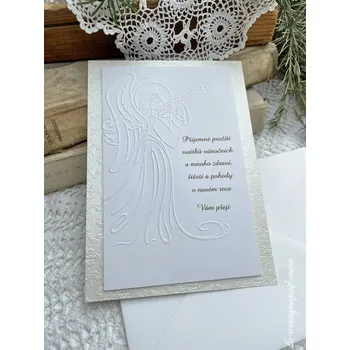 Pod Rukama Vánoční andělská karta s textem Barevnost: bílá s perletí