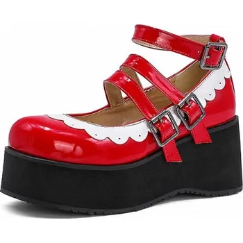 Dámské lodičky Dvoubarevné lodičky s pásky přes nárt GoodDayGirl Fashion Barva: Červená, Velikost: 46