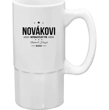 Sklenice Půllitr bílý vysoký Neporazitelný tým