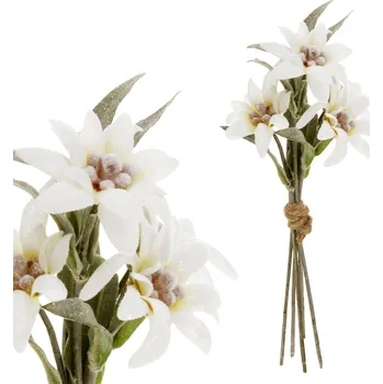 umělá květina Autronic Flanelový květ v pugetu, barva bílá ojíněná - UKK251 WH