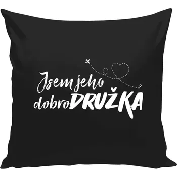 Polštář Polštář černý 40x40 cm Jsem jeho dobrodružka