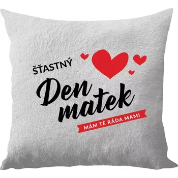 Polštář Polštář bílý 40x40 cm - dlouhý chlup Šťastný den matek - mám tě ráda mami