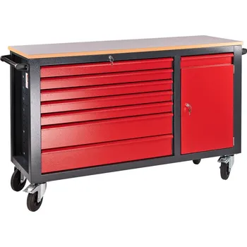 Skříňka na nářadí DEMA Dílenský pracovní stůl na kolech se zásuvkami a uzamykatelnou skříňkou Carlos, antracit/červená