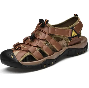 Dámské sandále Kožené pánské sandály římského stylu Barva: Hnědá, Velikost: 48