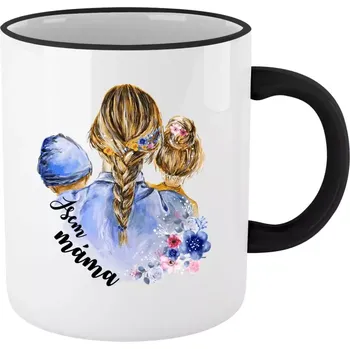 Hrnek pro maminku - Jsem máma - chlapeček a holka - černý lem a ucho 330 ml
