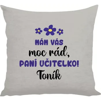 Polštář Polštář lněný 40x40 cm Mám vás moc rád, paní učitelko