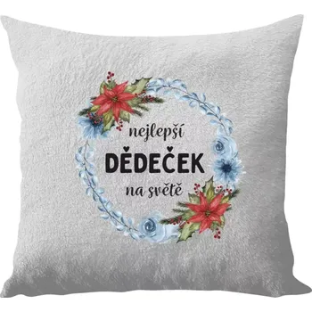Polštář Polštář bílý 40x40 cm - dlouhý chlup Nejlepší dědeček na světě, věneček