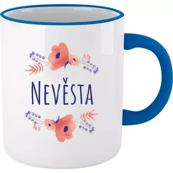 Hrnek 330 ml - barevný lem a ucho Nevěsta - fialové květiny
